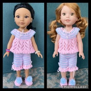 Hand knit pj’s for 14 inch dolls